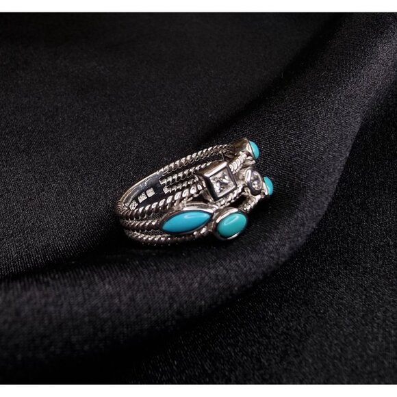 Vintage 925 Sterling Silver Faux Turquoise & CZ Multi-Stone Ring Size 11.5 - Picture 3 of 5